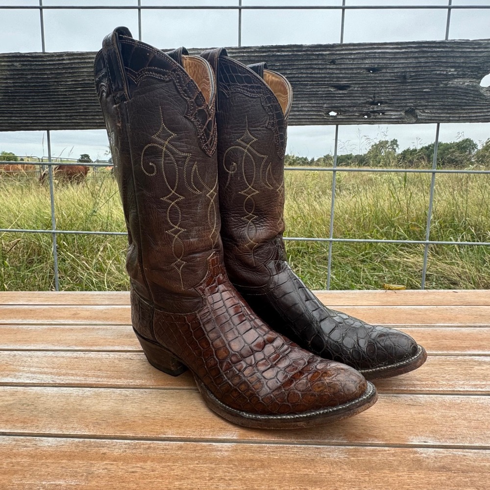 Justin Cowboy Boots Mens 9.5 A Brown Vintage Alligator Leather Western 9712